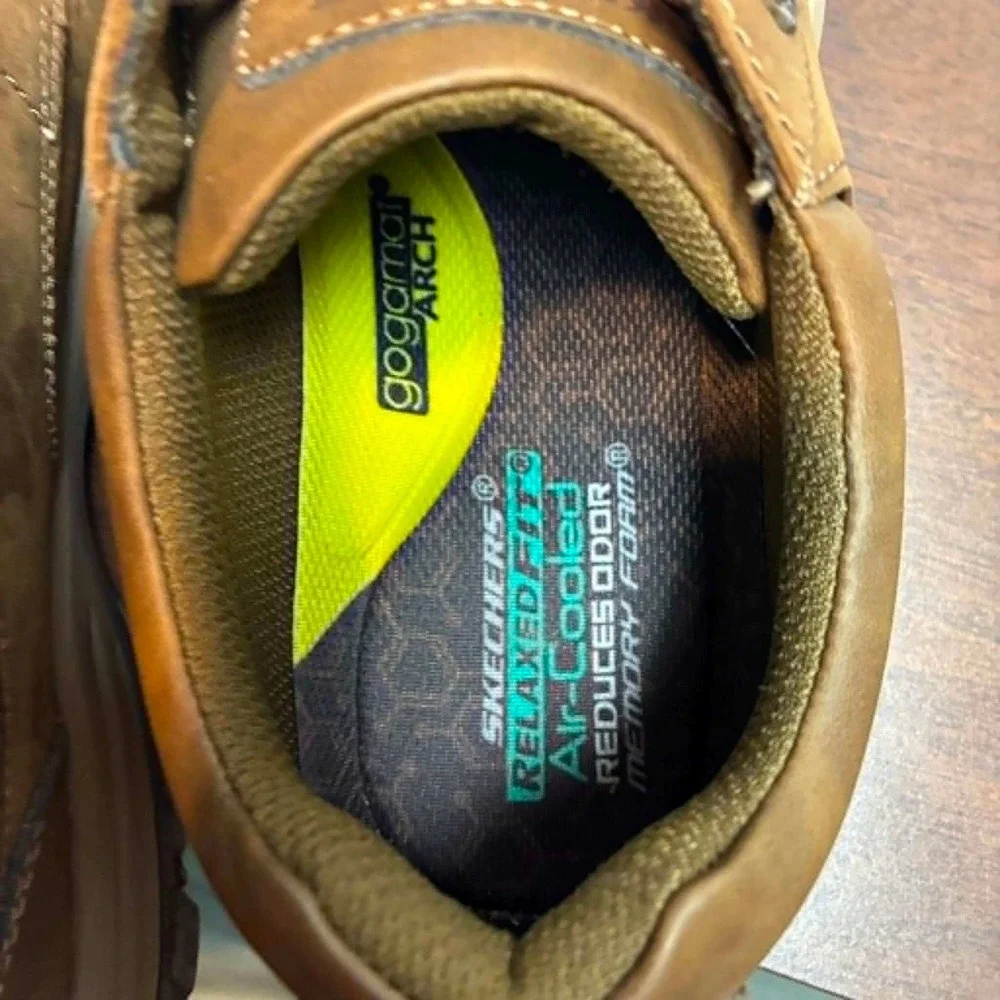 Skechers Relaxed Fit Oxford Shoes Mens 10 Brown Leather Memory Foam 204920